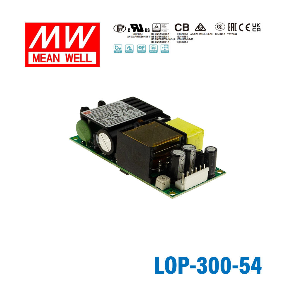 Mean Well LOP-300-54 300W 4"×2" Low Profile Open Frame Power Supply 54V 3.4A
