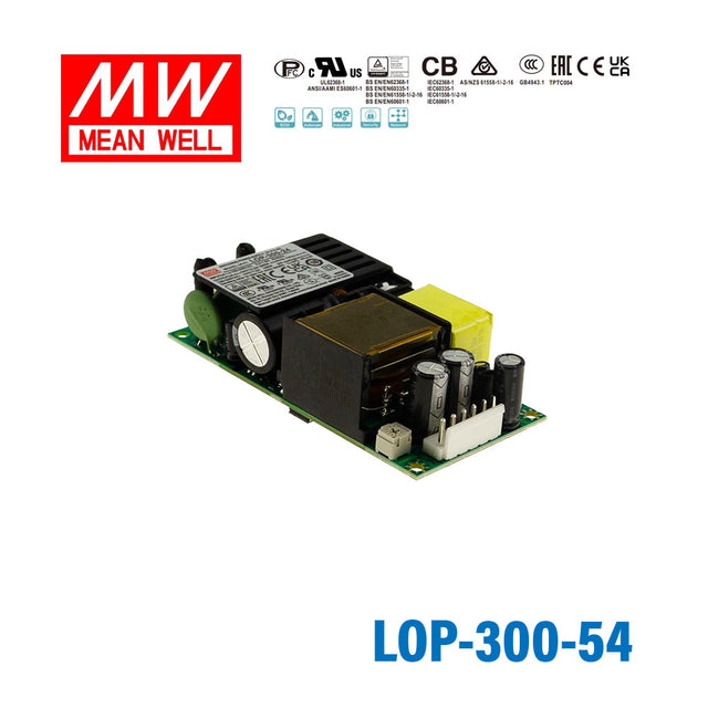 Mean Well LOP-300-54 300W 4"×2" Low Profile Open Frame Power Supply 54V 3.4A