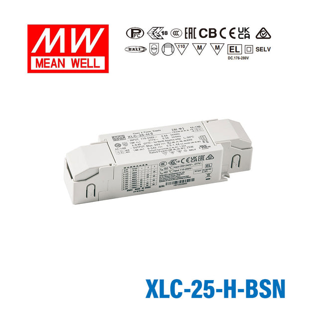 Mean Well XLC-25-H-BSN LED Driver 25W 700mA 9~54V Constant Power, 3 in 1 Dimming with Strain-relief, NFC Current Setting