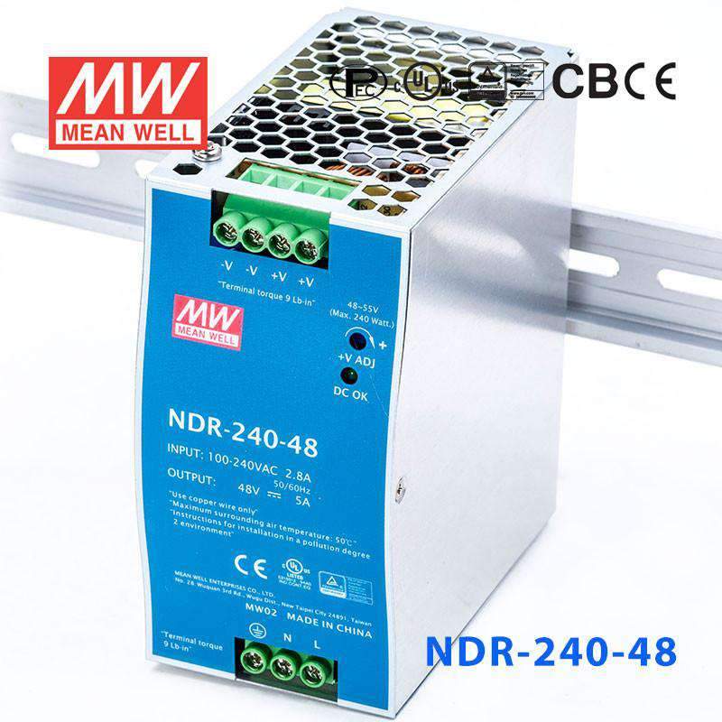 Mean Well NDR-240-48 Single Output Industrial Power Supply 240W 48V 5A - DIN Rail