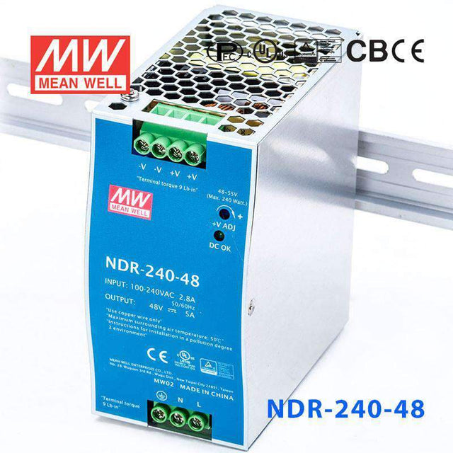 Mean Well NDR-240-48 Single Output Industrial Power Supply 240W 48V 5A - DIN Rail