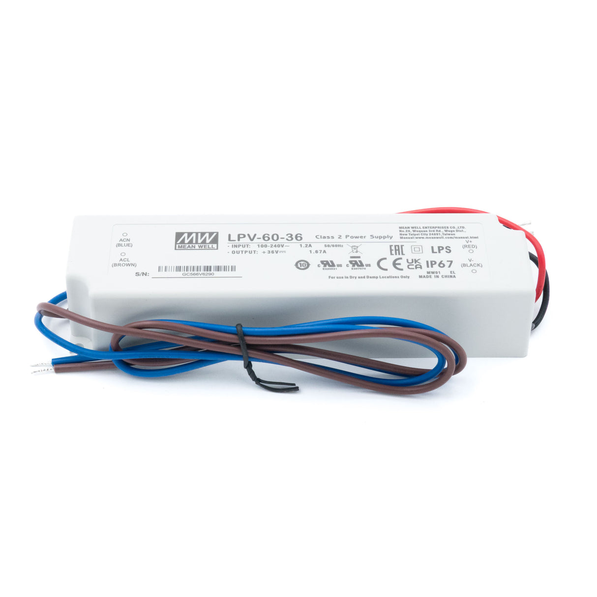 Mean Well LPV-60-36 LED Driver — 60W 36V 1.67A IP67 Waterproof - PHOTO 1