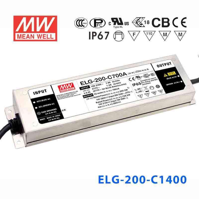 Mean Well ELG-200-C1400B Power Supply 200W 1400mA - Dimmable