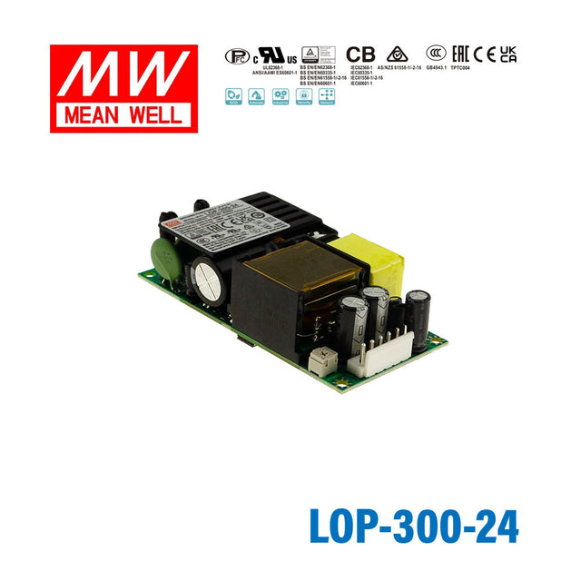 Mean Well LOP-300-24 300W 4"×2" Low Profile Open Frame Power Supply 24V 7.5A