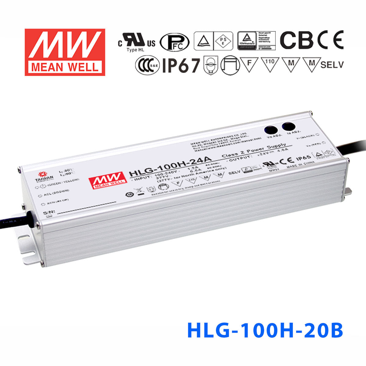 Mean Well HLG-100H-20AB Power Supply 100W 20V - Adjustable and Dimmable 4.8A