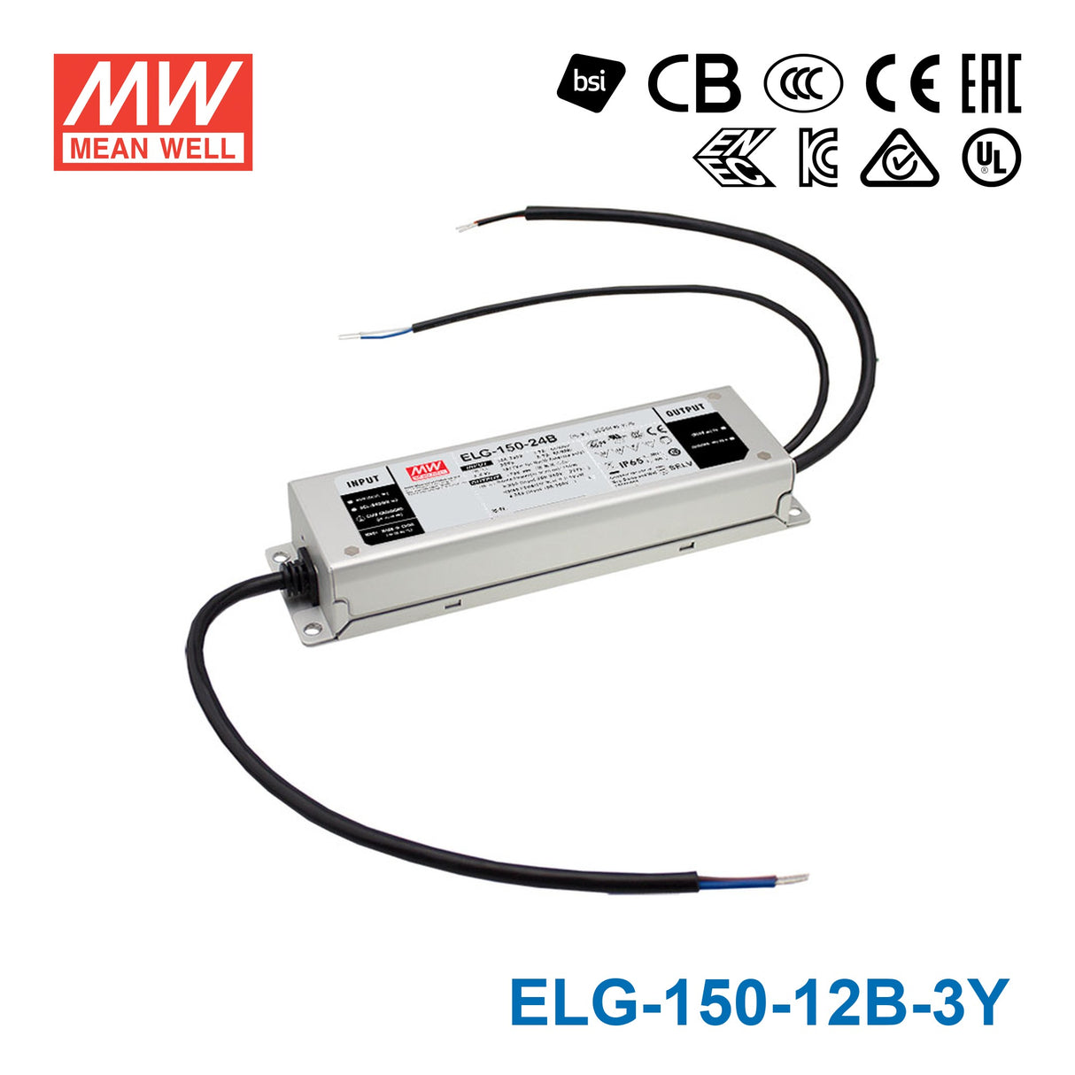 Mean Well ELG-150-12B-3Y Power Supply 120W 12V - Dimmable 10A — 3-Wire Input (with Earth)