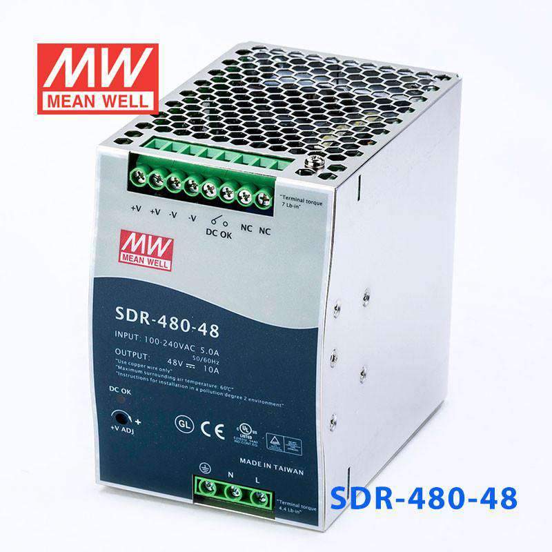 Mean Well SDR-480-48 Single Output Industrial Power Supply 480W 48V 10A - DIN Rail - PHOTO 1