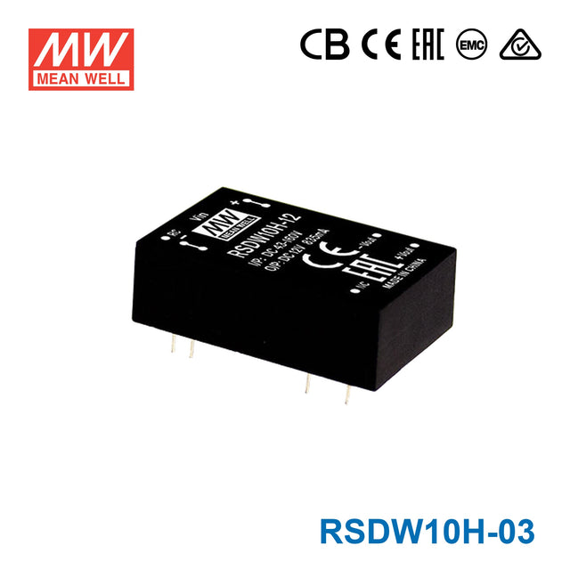 Mean Well RSDW10H-03 DC-DC Converter - 10W - 43~160V in 3.3V out