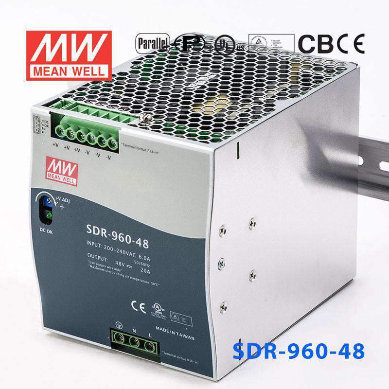 Mean Well SDR-960-48 Single Output Industrial Power Supply 960W 48V 20A - DIN Rail