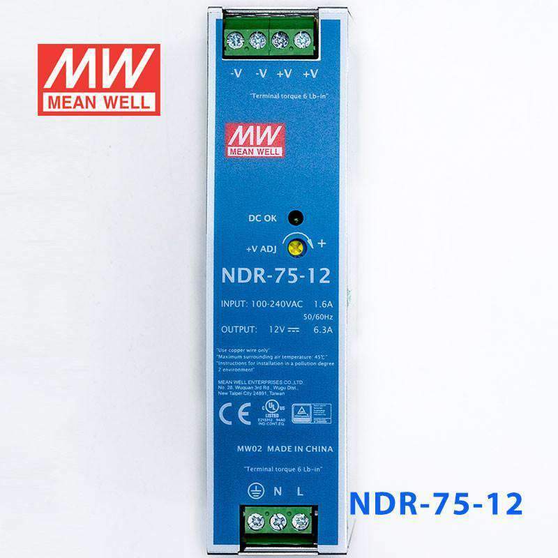 Mean Well NDR-75-12 Single Output Industrial Power Supply 75W 12V - DIN Rail - PHOTO 2