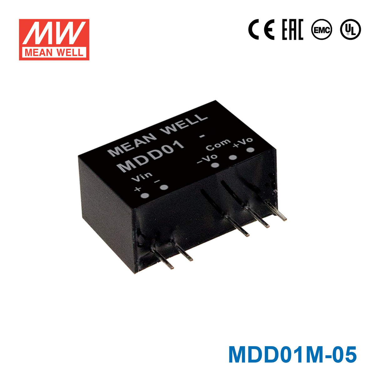 Mean Well MDD01M-05 DC-DC Converter - 1W - 10.8~13.2V in ±5V out