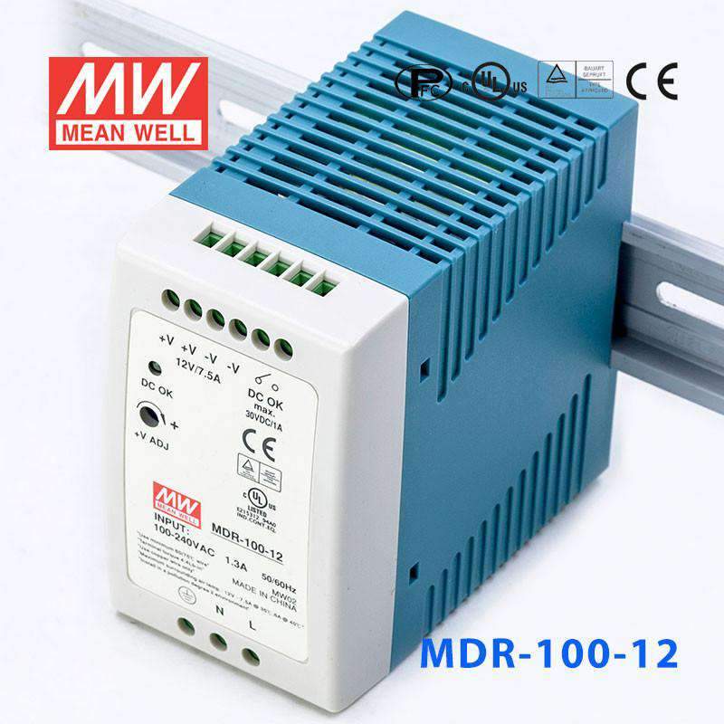 Mean Well MDR-100-12 Single Output Industrial Power Supply 100W 12V 7.5A - DIN Rail