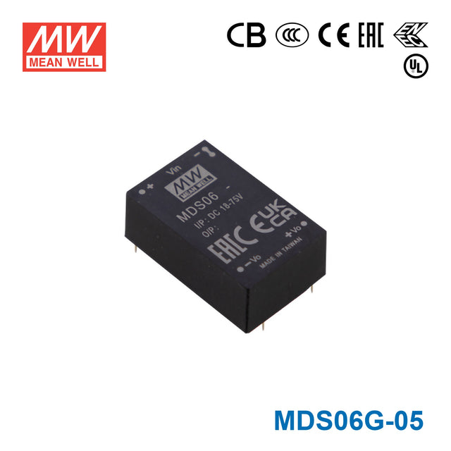 Mean Well MDS06G-05 Medical Grade DC/DC Converter 6W - 18-75V input, 5V output 1.2A