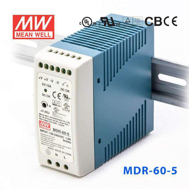 Mean Well MDR-60-5 Single Output Industrial Power Supply 60W 5V 10A - DIN Rail