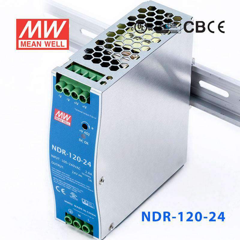 Mean Well NDR-120-24 Single Output Industrial Power Supply 120W 24V - DIN Rail