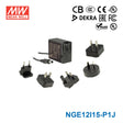 Mean Well NGE12I15-P1J AC-DC Wall-mounted Green Adaptor - Interchangeable Plug - 12W 15V 0.8A