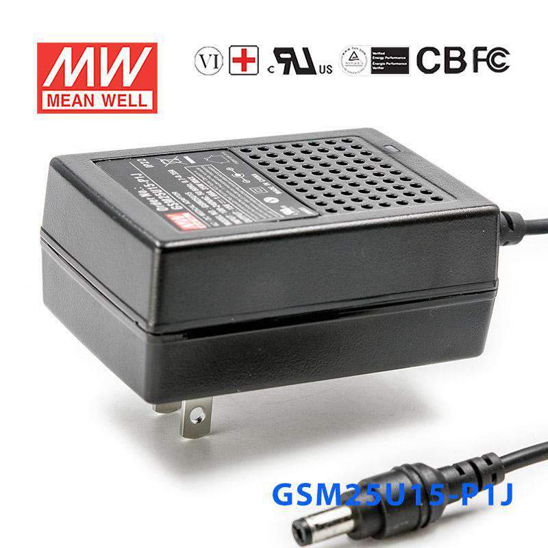 Mean Well GSM25U15-P1J Power Supply 25W 15V 1.66A