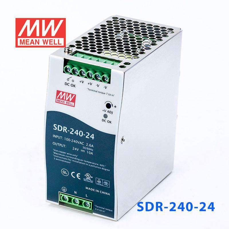 Mean Well SDR-240-24 Single Output Industrial Power Supply 240W 24V 10A - DIN Rail - PHOTO 1