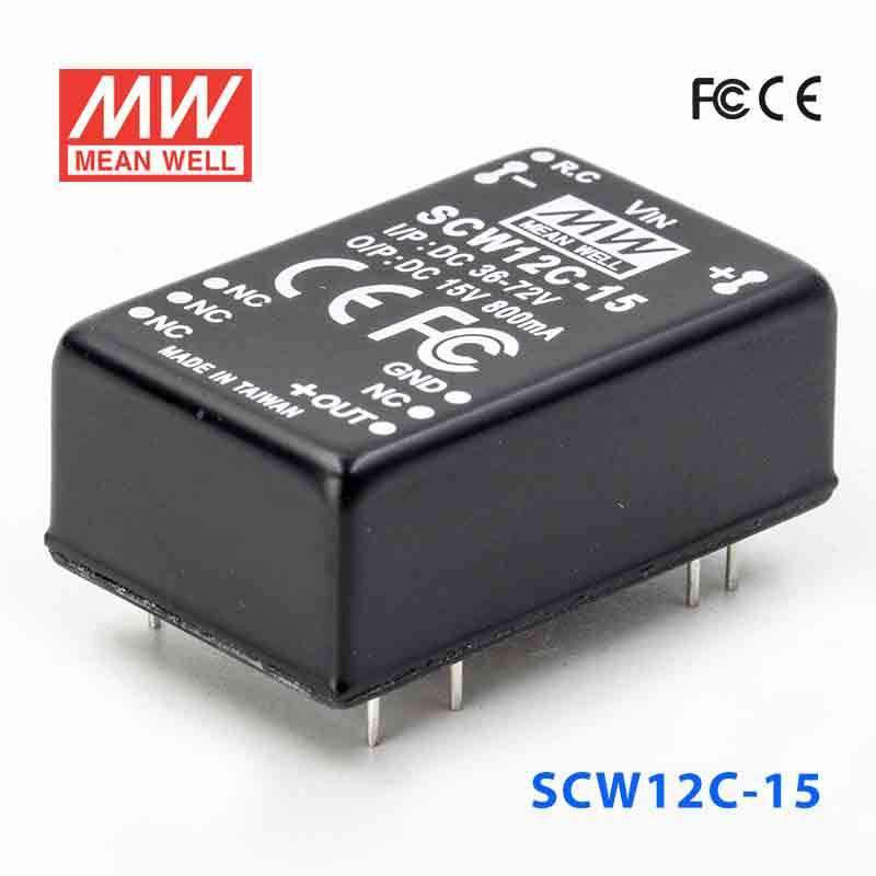 Mean Well SCW12C-15 DC-DC Converter - 12W 36~72V DC in 15V out 800mA