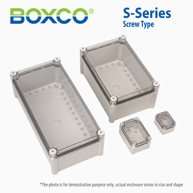 Boxco S-Series 1.97 x 2.56 x 2.17 Inches(50x65x55mm) Plastic Enclosure, IP67, IK08, ABS, Transparent Cover, Screw Type