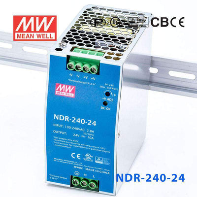Mean Well NDR-240-24 Single Output Industrial Power Supply 240W 24V 10A - DIN Rail