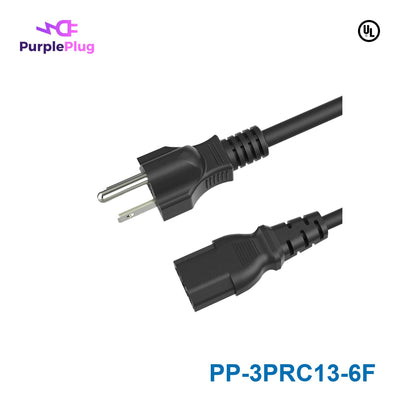 Purple Plug 3 Prong NEMA 5-15P to C13 Power Cord - 6FT, Copper, 18AWG, 125V 10A, SVT Wire