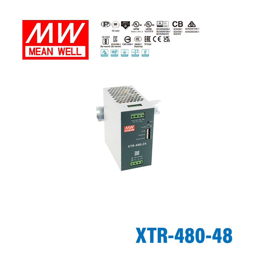 Mean Well XTR-480-48 Three Phase Din Rail Power Supply 480W 48V - Screw Terminal