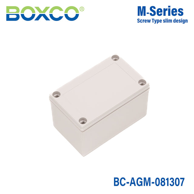 Boxco M-Series 3.15 x 5.12 x 2.95 Inches(80 x 130 x 75mm) Plastic Enclosure, IP67, IK08, ABS, Grey Cover, Screw Type - BC-AGM-081307 - powersupplymall.com