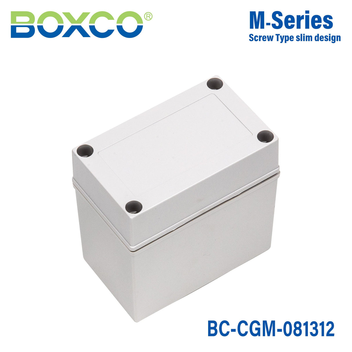 Boxco M - Series 3.15 x 5.12 x 4.92 Inches(80 x 130 x 125mm) Plastic Enclosure, IP67, IK08, PC, Grey Cover, Screw Type - BC-CGM-081312 - powersupplymall.com
