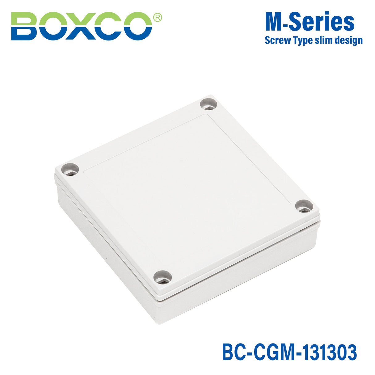 Boxco M - Series 5.12 x 5.12 x 1.38 Inches(130 x 130 x 35mm) Plastic Enclosure, IP67, IK08, PC, Grey Cover, Screw Type - BC-CGM-131303 - powersupplymall.com