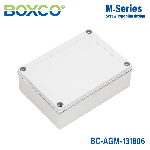 Boxco M - Series 5.12 x 7.09 x 2.36 Inches(130 x 180 x 60mm) Plastic Enclosure, IP67, IK08, ABS, Grey Cover, Screw Type - BC-AGM-131806 - powersupplymall.com