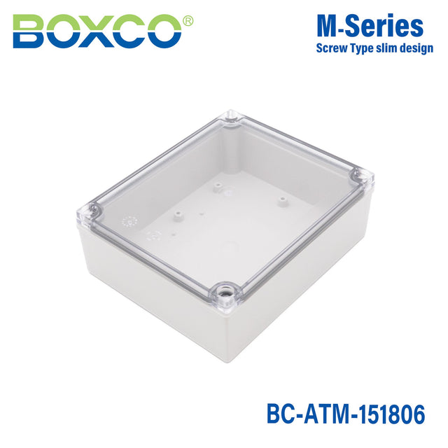 Boxco M - Series 5.91 x 7.09 x 2.36 Inches(150 x 180 x 60mm) Plastic Enclosure, IP67, IK08, ABS, Transparent Cover, Screw Type - BC - ATM - 151806 - powersupplymall.com