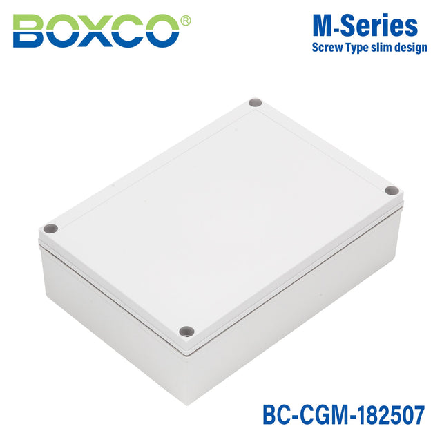 Boxco M - Series 7.09 x 10.04 x 2.95 Inches(180 x 255 x 75mm) Plastic Enclosure, IP67, IK08, PC, Grey Cover, Screw Type - BC - CGM - 182507 - powersupplymall.com