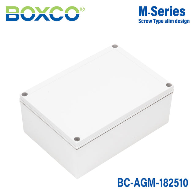 Boxco M - Series 7.09 x 10.04 x 3.94 Inches(180 x 255 x 100mm) Plastic Enclosure, IP67, IK08, ABS, Grey Cover, Screw Type - BC - AGM - 182510 - powersupplymall.com