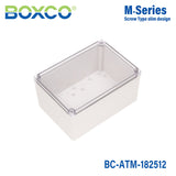 Boxco M - Series 7.09 x 10.04 x 4.92 Inches(180 x 255 x 125mm) Plastic Enclosure, IP67, IK08, ABS, Transparent Cover, Screw Type - BC-ATM-182512 - powersupplymall.com
