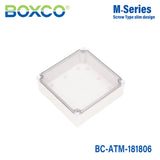 Boxco M - Series 7.09 x 7.09 x 2.36 Inches(180 x 180 x 60mm) Plastic Enclosure, IP67, IK08, ABS, Transparent Cover, Screw Type - BC-ATM-181806 - powersupplymall.com