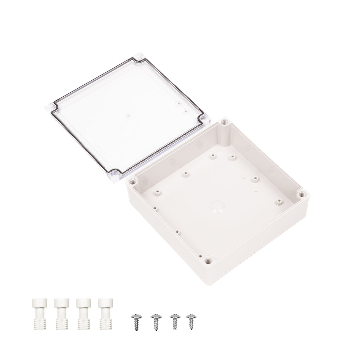 Boxco M - Series 7.09 x 7.09 x 2.36 Inches(180 x 180 x 60mm) Plastic Enclosure, IP67, IK08, PC, Transparent Cover, Screw Type - BC - CTM - 181806 - powersupplymall.com