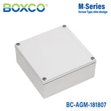 Boxco M-Series 7.09 x 7.09 x 2.95 Inches(180 x 180 x 75mm) Plastic Enclosure, IP67, IK08, ABS, Grey Cover, Screw Type - BC-AGM-181807 - powersupplymall.com