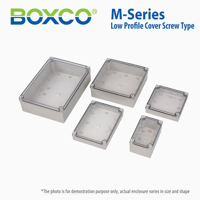 Boxco M - Series 7.09 x 7.09 x 2.95 Inches(180 x 180 x 75mm) Plastic Enclosure, IP67, IK08, ABS, Transparent Cover, Screw Type - BC-ATM-181807 - powersupplymall.com