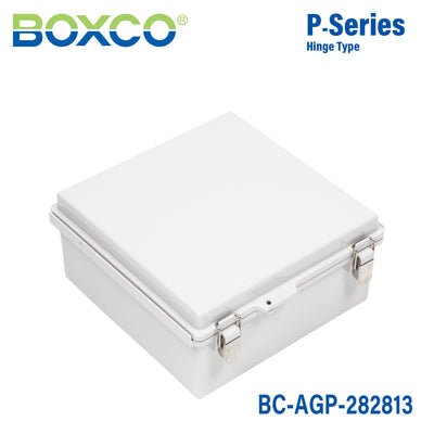 Boxco P-Series 11.02 x 11.02 x 5.12 Inches(280 x 280 x 130mm) Plastic Enclosure, IP67, IK08, ABS, Grey Cover, Molded Hinge and Latch Type