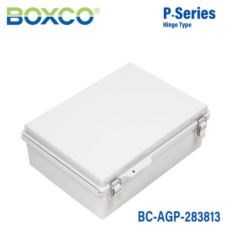 Boxco P - Series 11.02 x 14.96 x 5.12 Inches(280 x 380 x 130mm) Plastic Enclosure, IP67, IK08, ABS, Grey Cover, Molded Hinge and Latch Type - BC - AGP - 283813 - powersupplymall.com