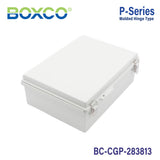 Boxco P - Series 11.02 x 14.96 x 5.12 Inches(280 x 380 x 130mm) Plastic Enclosure, IP67, IK08, PC, Grey Cover, Molded Hinge and Latch Type - BC-CGP-283813 - powersupplymall.com