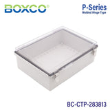 Boxco P - Series 11.02 x 14.96 x 5.12 Inches(280 x 380 x 130mm) Plastic Enclosure, IP67, IK08, PC, Transparent Cover, Molded Hinge and Latch Type - BC-CTP-283813 - powersupplymall.com