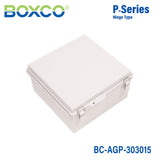 Boxco P - Series 11.81 x 11.81 x 5.91 Inches(300 x 300 x 150mm) Plastic Enclosure, IP67, IK08, ABS, Grey Cover, Molded Hinge and Latch Type - BC-AGP-303015 - powersupplymall.com