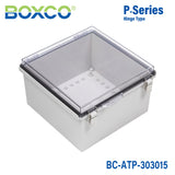 Boxco P - Series 11.81 x 11.81 x 5.91 Inches(300 x 300 x 150mm) Plastic Enclosure, IP67, IK08, ABS, Transparent Cover, Molded Hinge and Latch Type - BC-ATP-303015 - powersupplymall.com