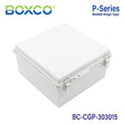 Boxco P - Series 11.81 x 11.81 x 5.91 Inches(300 x 300 x 150mm) Plastic Enclosure, IP67, IK08, PC, Grey Cover, Molded Hinge and Latch Type - BC-CGP-303015 - powersupplymall.com
