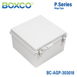 Boxco P - Series 11.81 x 11.81 x 7.09 Inches(300 x 300 x 180mm) Plastic Enclosure, IP67, IK08, ABS, Grey Cover, Molded Hinge and Latch Type - BC-AGP-303018 - powersupplymall.com