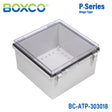 Boxco P - Series 11.81 x 11.81 x 7.09 Inches(300 x 300 x 180mm) Plastic Enclosure, IP67, IK08, ABS, Transparent Cover, Molded Hinge and Latch Type - BC-ATP-303018 - powersupplymall.com