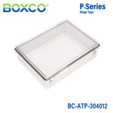 Boxco P - Series 11.81 x 15.75 x 4.72 Inches(300 x 400 x 120mm) Plastic Enclosure, IP67, IK08, ABS, Transparent Cover, Molded Hinge and Latch Type - BC - ATP - 304012 - powersupplymall.com