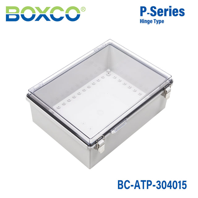 Boxco P - Series 11.81 x 15.75 x 5.91 Inches(300 x 400 x 150mm) Plastic Enclosure, IP67, IK08, ABS, Transparent Cover, Molded Hinge and Latch Type - BC-ATP-304015 - powersupplymall.com